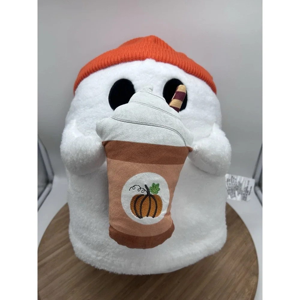 Ghost Pillow with Pumpkin Spice Latte Barista Coffee Viral 16 inch NEW Plush